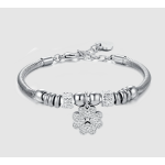 BRACCIALE DONNA IN ACCIAIO CON QUADRIFOGLIO CON CRISTALLI BIANCHI