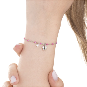 BRACCIALE DONNA IN ACCIAIO CON STELLA, CRISTALLO E PIETRE CON SMALTO FUCSIA