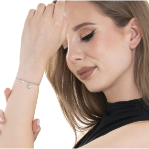 BRACCIALE DONNA IN ACCIAIO CON QUADRIFOGLIO,CRISTALLO E PIETRE CON SMALTO TURCHESE