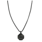 Girocollo con rosa dei venti pendente in acciaio effetto invecchiato