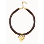 Collana in filo di seta e pelle con dettaglio di cuore placcato oro 18k