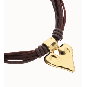 Collana in filo di seta e pelle con dettaglio di cuore placcato oro 18k