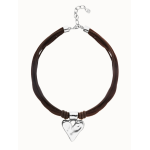 Collana in filo di seta e pelle con dettaglio di cuore placcato argento