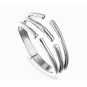 Bracciale rigido con molteplici forme organiche intrecciate placcato in argento 925