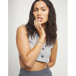 Bracciale di sfere in argento sterling placcato con dettaglio di cuore