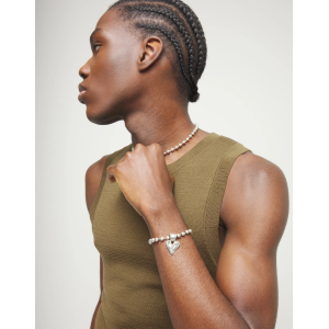 Bracciale di sfere in argento sterling placcato con dettaglio di cuore