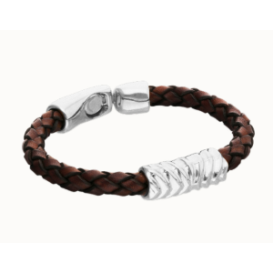 Bracciale in pelle intrecciata marrone con dettaglio placcato in argento 925