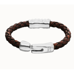 Bracciale in pelle intrecciata marrone con dettaglio placcato in argento 925