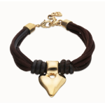 Bracciale in filo di seta e pelle marrone con cuore placcato oro 18k