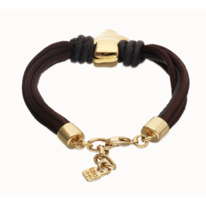 Bracciale in filo di seta e pelle marrone con cuore placcato oro 18k