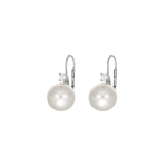 Orecchino in argento 925 rodiato, perla iridata ø 14 mm con zircone a monachella.