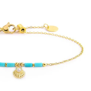 Bracciale conchiglia pendente con perla e perline a tubo turchesi