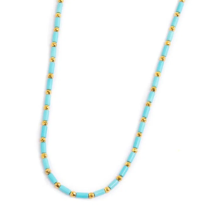 Collana con perline a tubo turchesi ed ematite