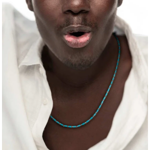 Collana con perline a tubo turchesi ed ematite