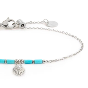 Bracciale conchiglia pendente con perla e perline a tubo turchesi