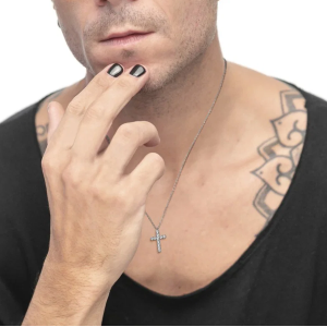 Collana croce pendente 1,4cm con zirconi