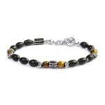 Bracciale con onice nera ovale e sfere occhio di tigre