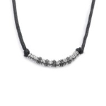 Collana cordino strobel elementi in acciaio con trama puntinata in black oil
