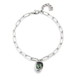 Catenina placcata argento sterling con maglie e cristallo VERDE