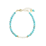 Bracciale in howlite turchese e madreperla a forma di "pasticca" sfaccettata in argento 925 placcato oro.