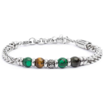 Bracciale catena fishbone con sfere malachite e occhio di tigre