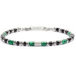 Bracciale con rondelle in malachite ed onice nera e cilindro diamantato