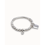 Bracciale di perline, elemento tubolare e piastrina con messaggio placcato argento