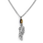 Collana piuma pendente con occhio di tigre ovale