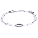 Bracciale catena a maglia larga diamantata con elemento ovale al centro in black oil