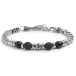 Bracciale catena box con trama con sfere in onice nera e pietra lavica
