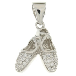 Collana con pendente in argento 925 rodiato, scarpe da ballerina con zirconi.
