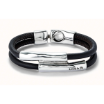 Bracciale doppio cuoio marrone con due tubi placcata argento sterling