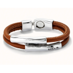 Bracciale doppio cuoio marrone con due tubi placcata argento sterling