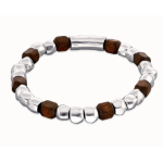 Bracciale elastico con perline in argento e legno