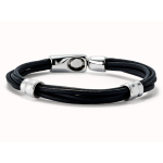 Bracciale in cuoio placcato argento con 2 circonferenze