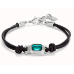 Bracciale in cuoio placcato ARGENTO con cristallo verde