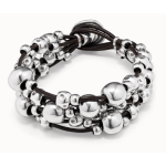 Bracciale largo di cuoio placcato argento Sterling
