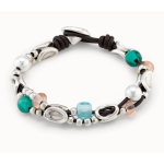 Bracciale in cuoio con maglie placcate argento Sterling e cristalli artigianali