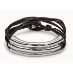 Bracciale a tre giri in cuoio marrone e particolari placcati argento Sterling