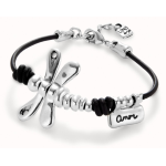 Bracciale di cuoio con libellula placcato argento sterling
