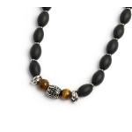 Collana con onice nera ovale e sfere occhio di tigre
