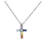 Collana croce pendente con cristalli baguette
