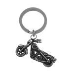 Portachiavi con moto in acciaio brunito.