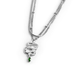 Collana doppia catena snake quadrata con serpente pendente