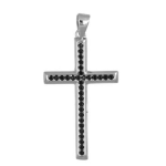 Pendente in argento 925 rodiato, croce con zirconi neri.