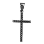 Pendente in argento 925 rodiato, croce con zirconi neri.