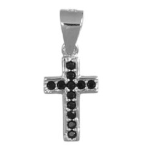Pendente in argento 925 rodiato, croce con zirconi neri.